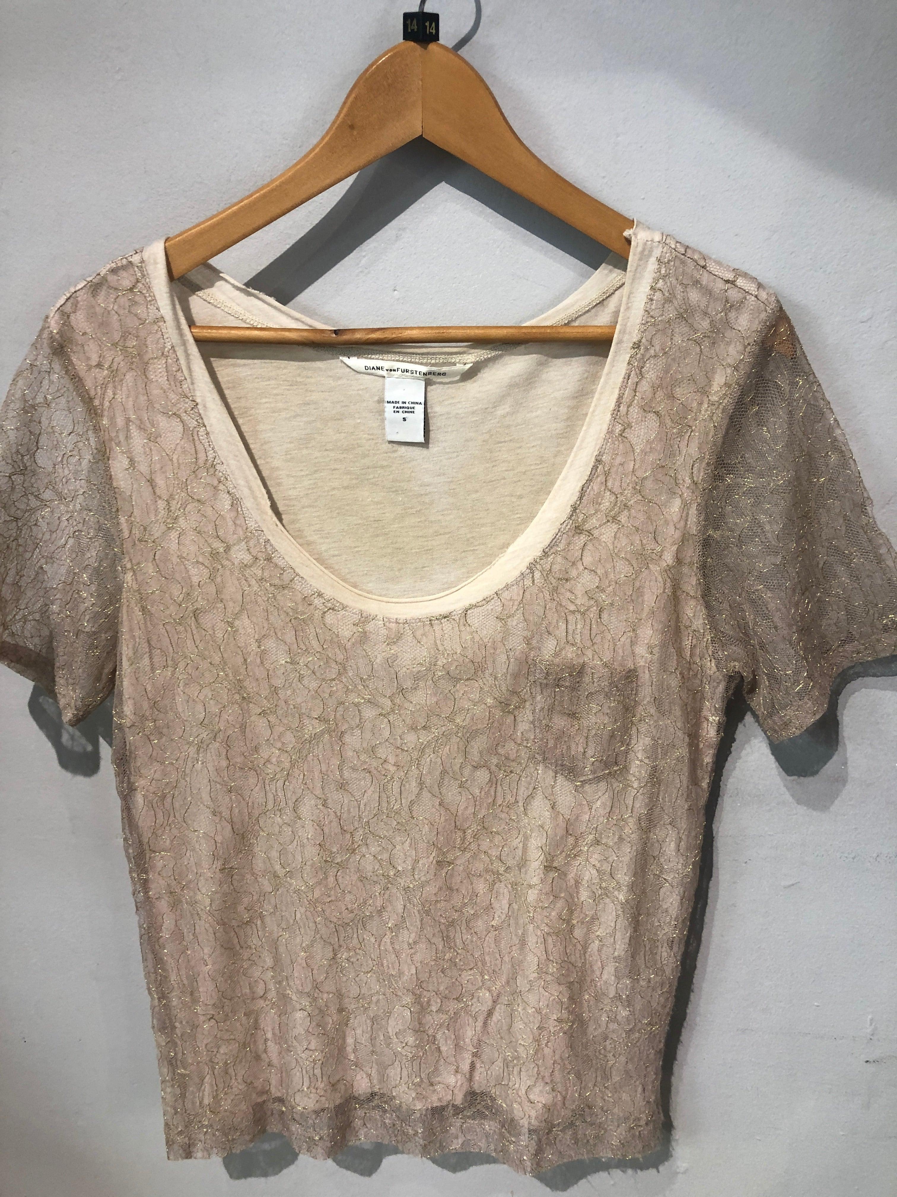 Diane von Furstenberg Brylee Gold Metallic Lace purchases Top Size P