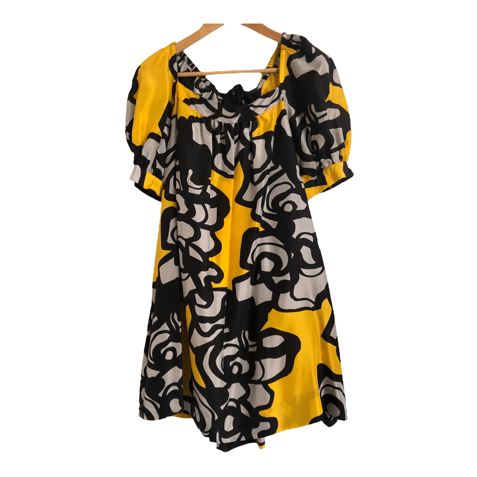 By Malene Birger 100 Silk Short Sleeved Mini Dress Yellow Black