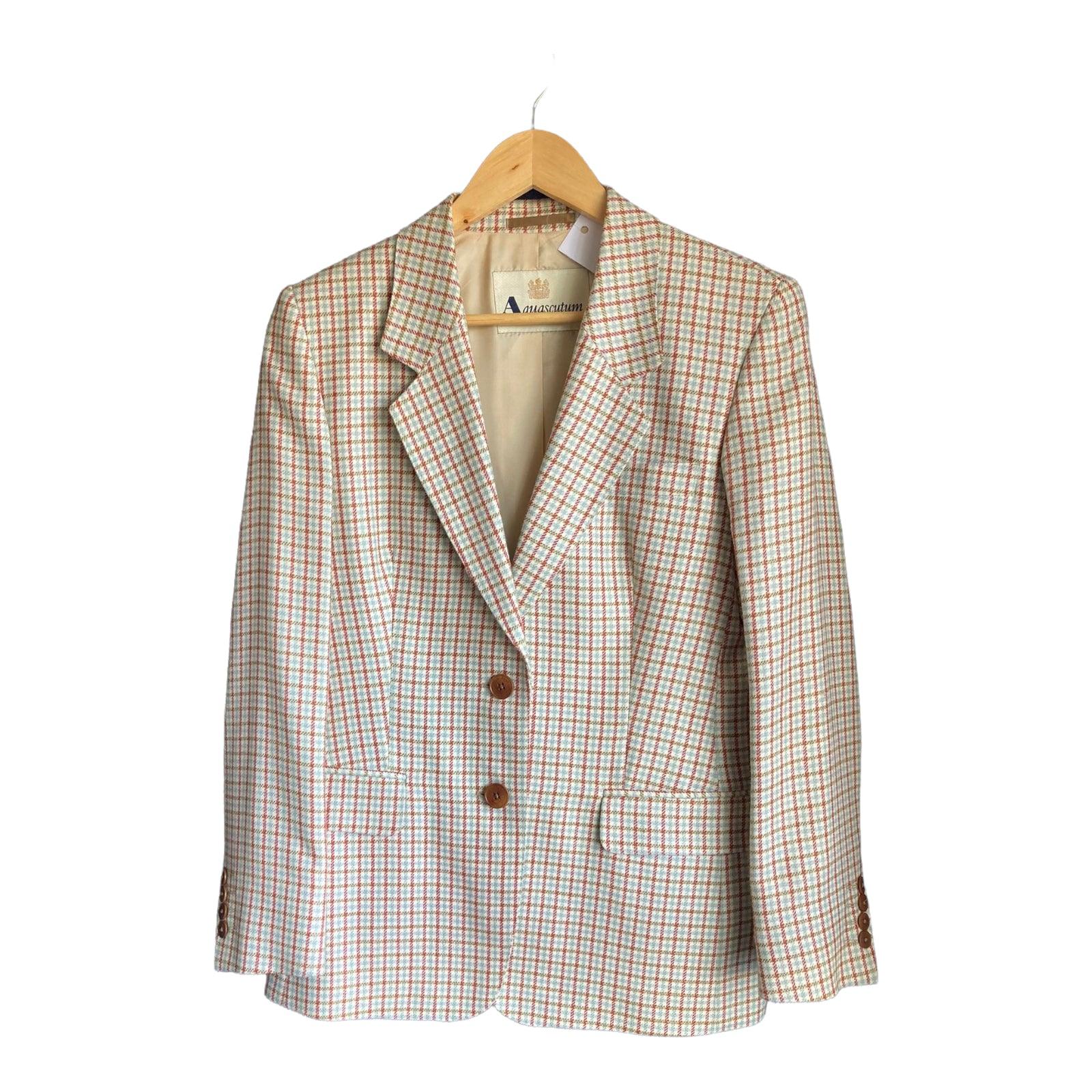 Aquascutum Wool Mix Cream Multi Coloured Checked Skirt Suit UK