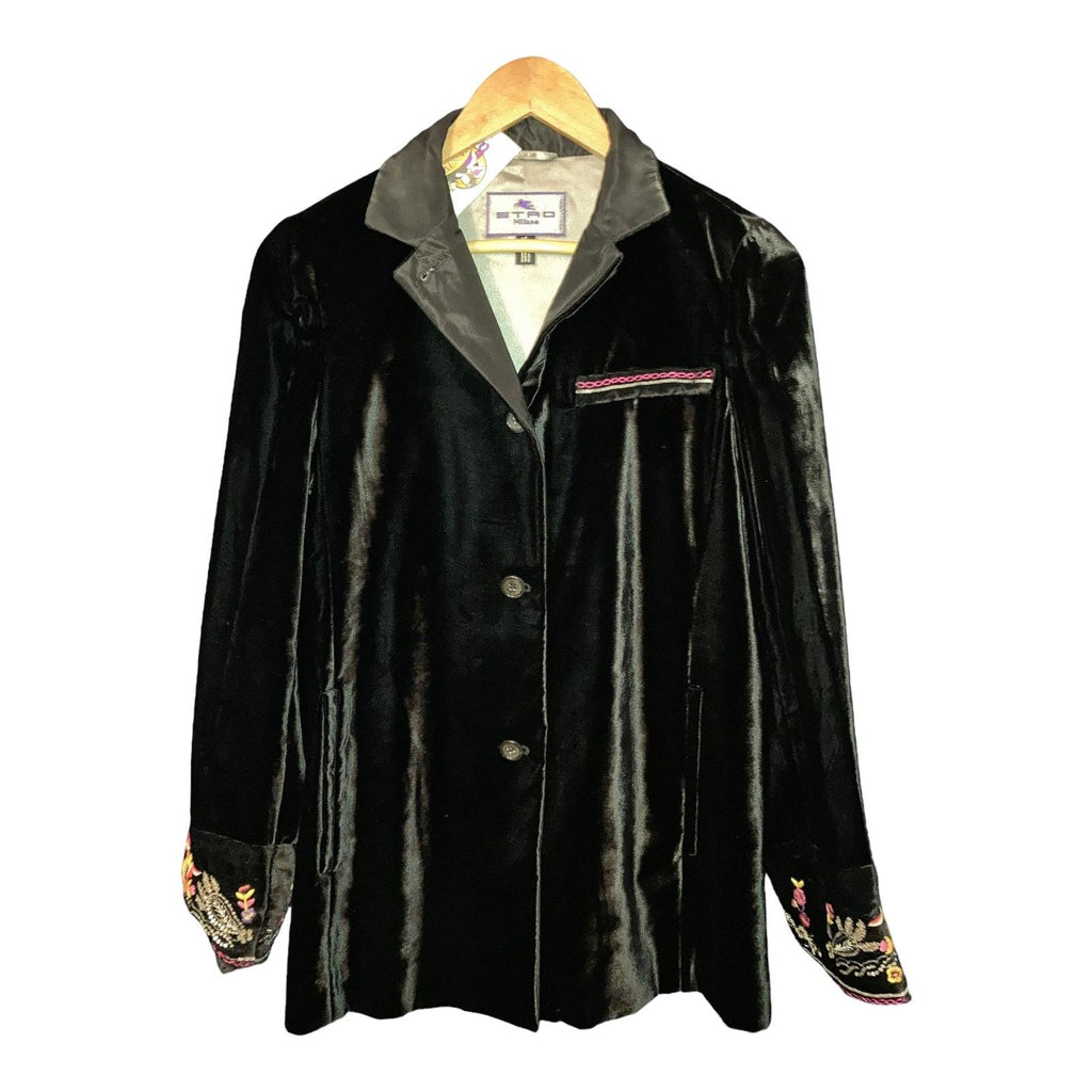 Etro Velvet Dark Brown Long Sleeved Embroidered Jacket & Matching Waistcoat UK Size 8 - Ava & Iva