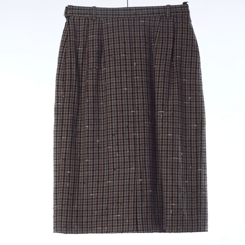 Jaeger Vintage Dogstooth Pattern Wool Brown and Cream Skirt UK Size 10 - Ava & Iva