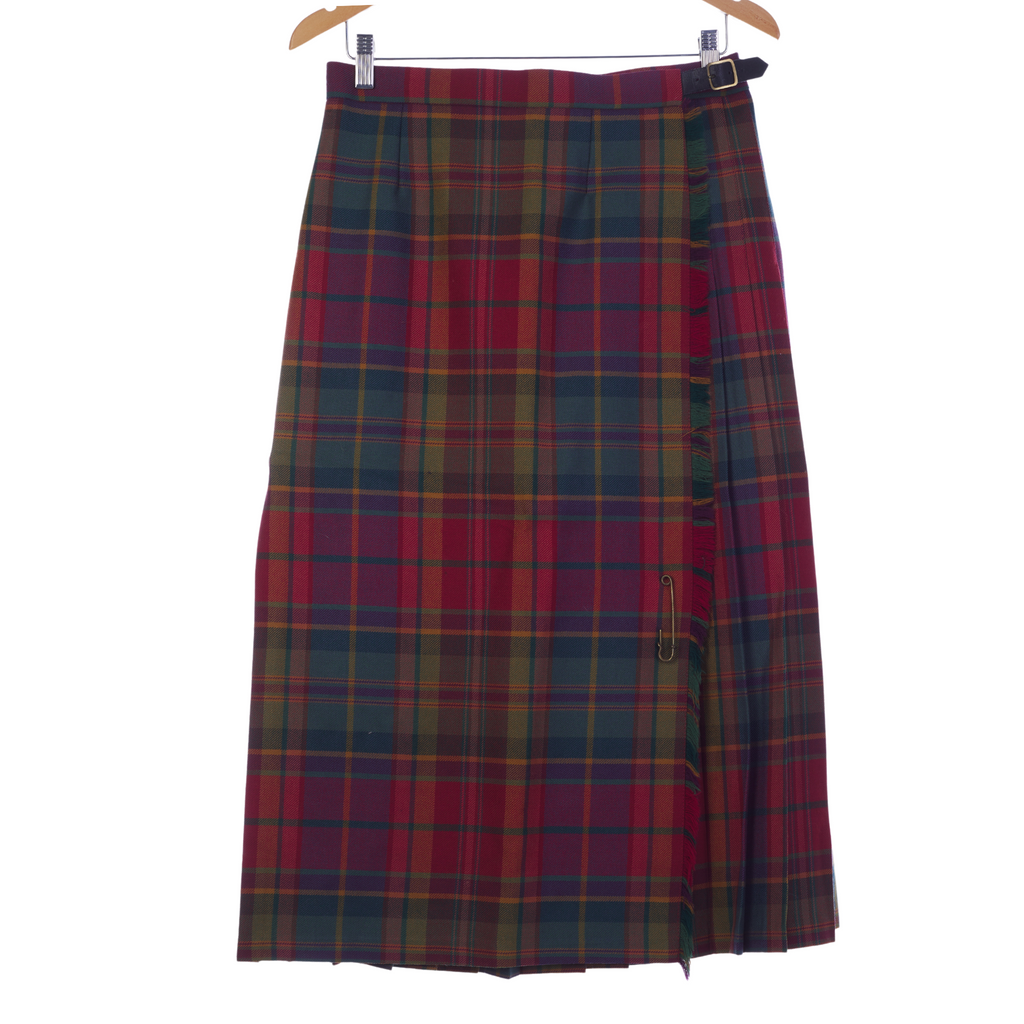 James Pringle Weavers Red and Green Tartan Kilt Style Skirt UK Size 12