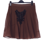 Malene Birger "Aniston" Embellished Skirt Brown 100% Cotton Size 38 (UK 10) - Ava & Iva