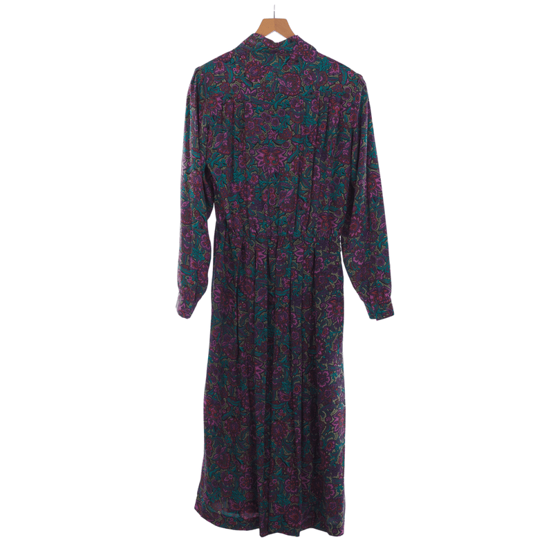 Mexican Gold Silk Multi-Coloured Patterned Long Sleeved Dress UK Size 16 - Ava & Iva