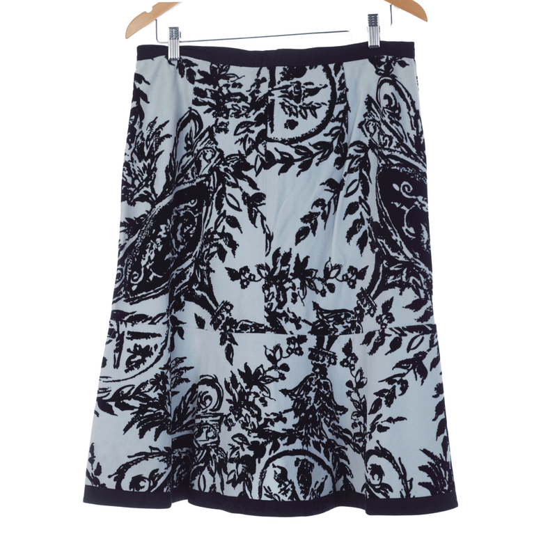 Odille Black & White Floral Pattern Cotton Cord Skirt UK Size 16 - Ava & Iva