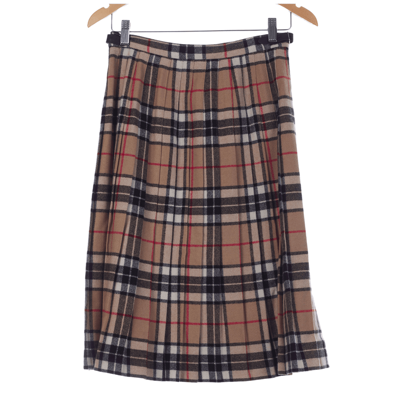 Pitlochry Camel Tartan Kilt Style Wool Skirt UK Size 10 - Ava & Iva