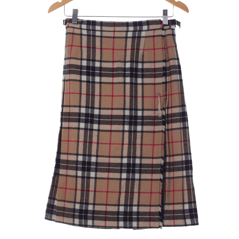 Pitlochry Camel Tartan Kilt Style Wool Skirt UK Size 10 - Ava & Iva