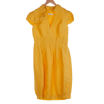 Suzannah Sateen Yellow Capped Sleeved Dress UK Size 10 - Ava & Iva