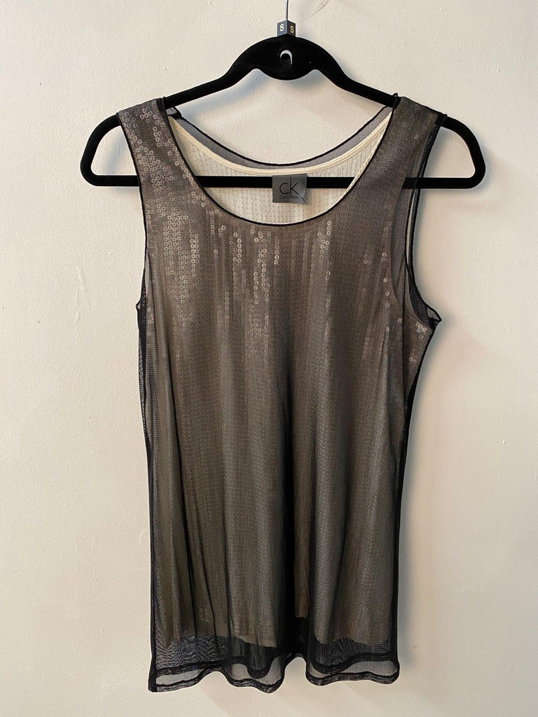 Calvin Klein Grey and Black Silk Sequin Top Size 44 - Ava & Iva