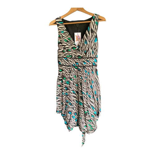 Coast Silk Grey Multi-Coloured Sleeveless Dress UK Size 8 - Ava & Iva