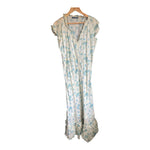 Ralph Lauren Cotton Cream and Blue Floral Capped Sleeved Long Length Dress UK Size 6 - Ava & Iva