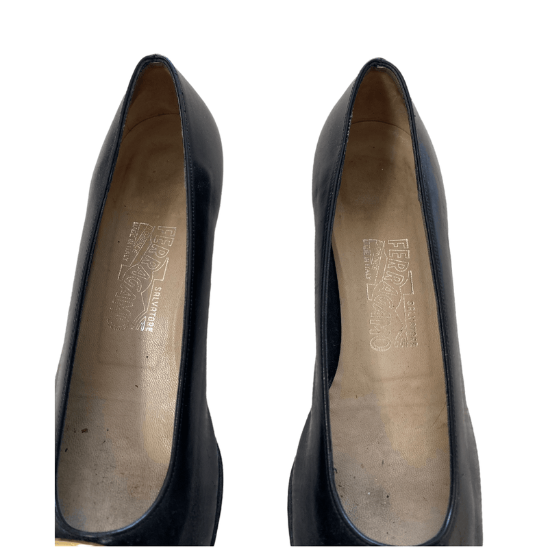 Ferragamo Leather Court Shoes Black UK 5.5 - Ava & Iva