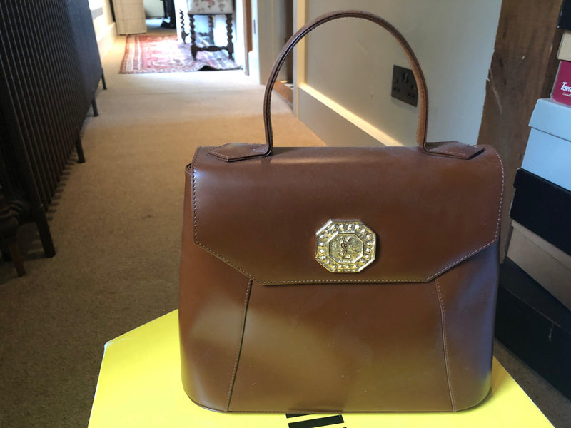 YSL brown classic bag with gold logo - Ava & Iva