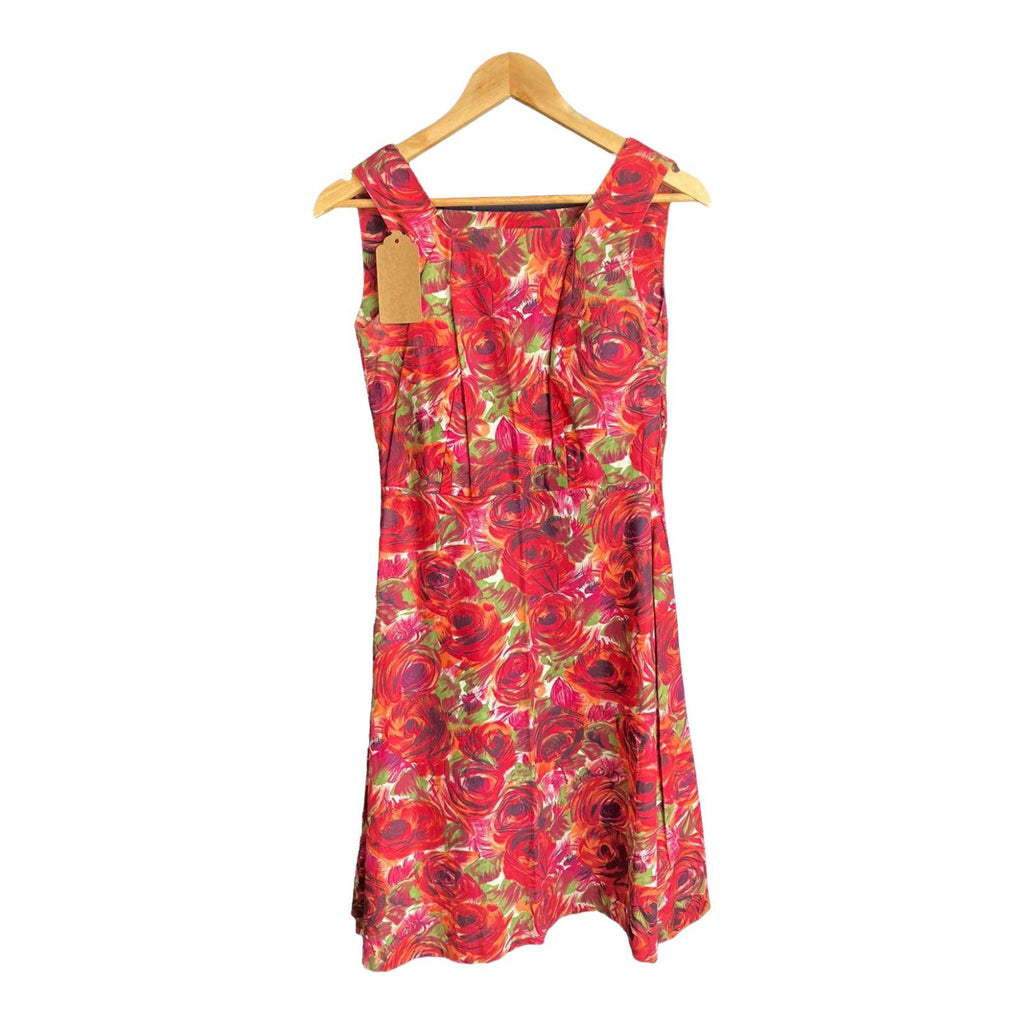 Vintage Cotton Red Floral Sleeveless Dress UK Size 8 - Ava & Iva