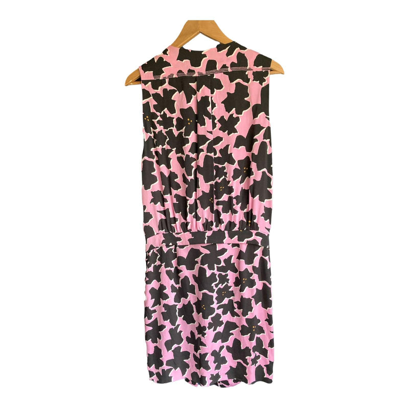 Diane Von Furstenberg Silk Pink and Black Floral Sleeveless Dress UK Size 10 - Ava & Iva