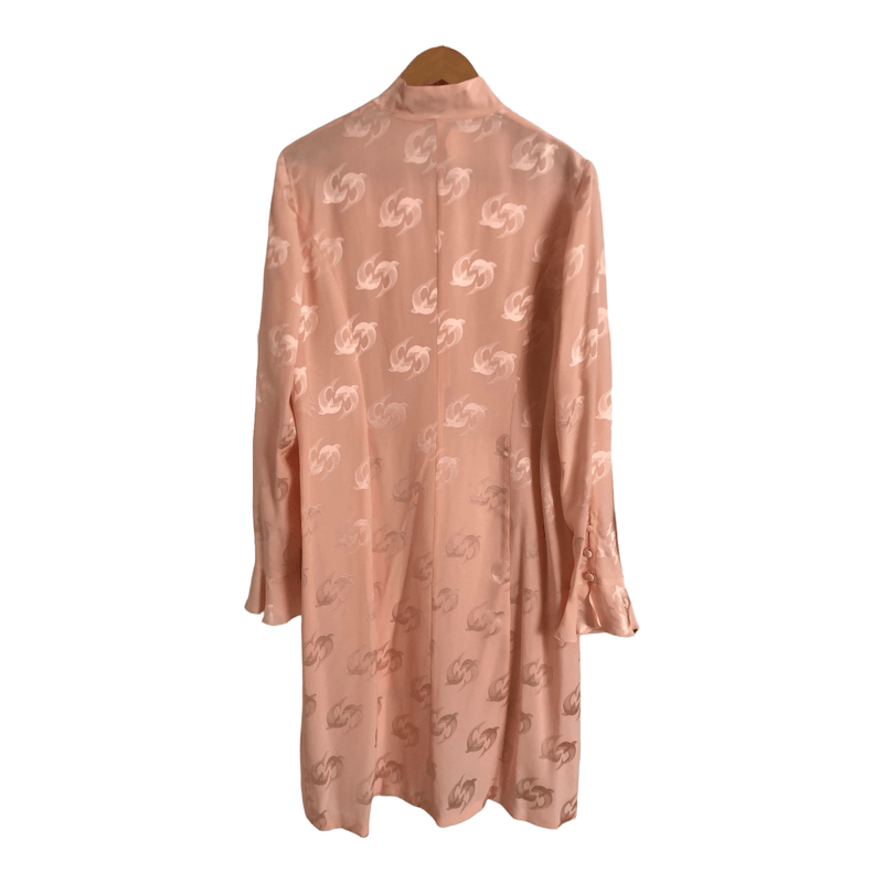 Louis Feraud 100% Silk Long Sleeve Longline Evening Coat Coatigan Jacket Pale Pink Dolphin Print UK Size 16