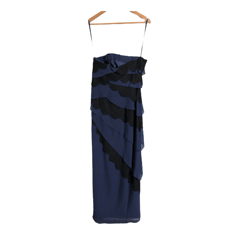 Coast Isabella 100% Silk Lace Strapless Maxi Dress Evening Gown Navy Blue Black BNWT UK Size 12 - Ava & Iva