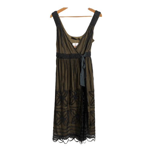Blank Silk Nylon Sleeveless Teal & Gold Embroidered Wrap Dress Size M - Ava & Iva