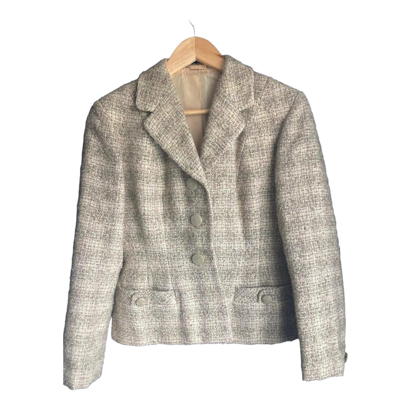 Richard Shops Cream And Green Tweed Skirt Suit UK Size 10 – Ava & Iva