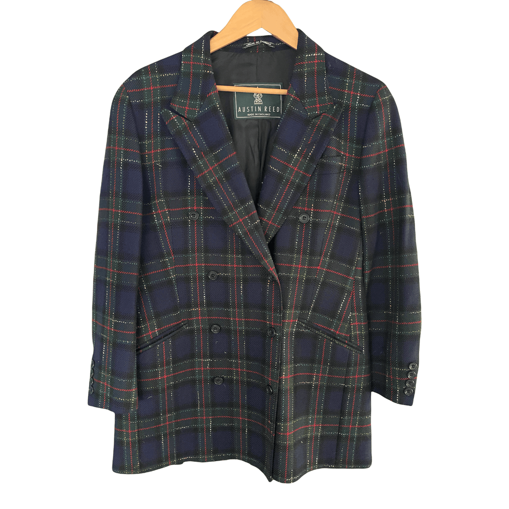 Austin Reed Blue and Green Tartan Double Breasted Jacket UK Size 12 - Ava & Iva