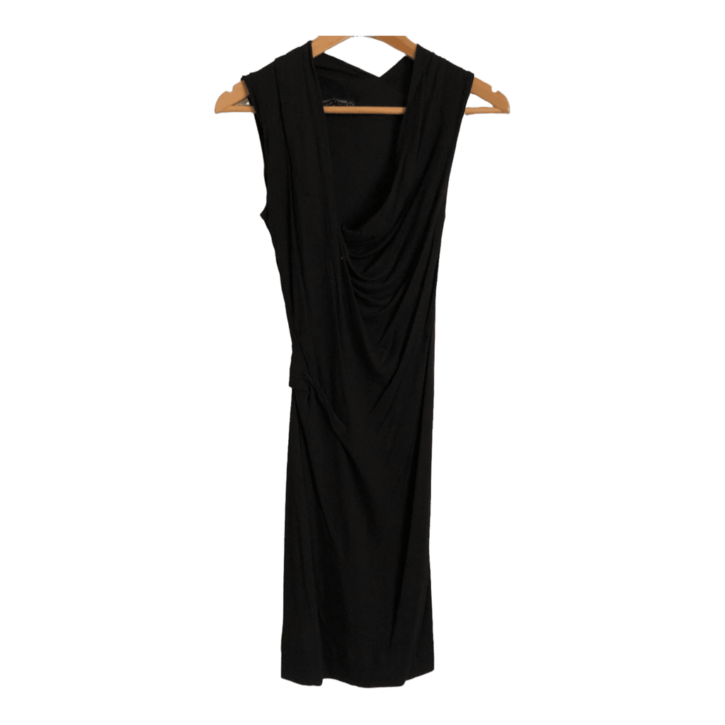 Allsaints Spitalfields Leandre Stretch Wool Sleeveless Asymmetric Ruched Dress Black UK Size 10 - Ava & Iva