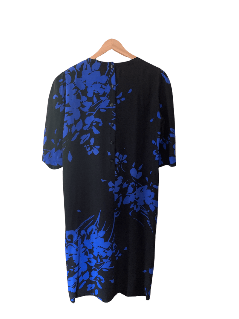 Louis Féraud 100% Silk Dress Black and Blue UK Size 12 - Ava & Iva